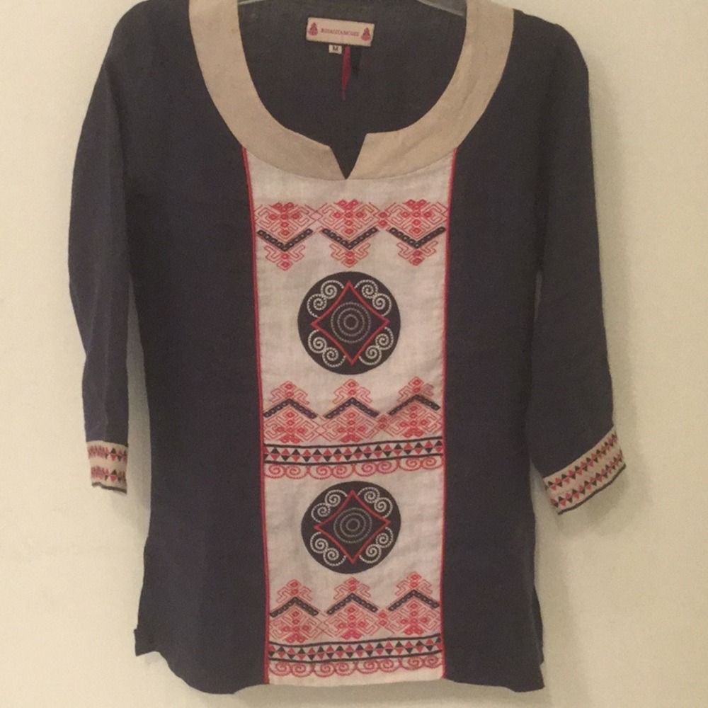 3/4 sleeve linen top, boho